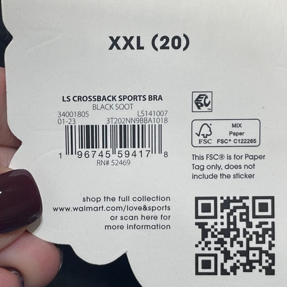 New Love & Sports Bra Athletic Black Soot Crossback Size XXL (20) - Picture 5 of 6